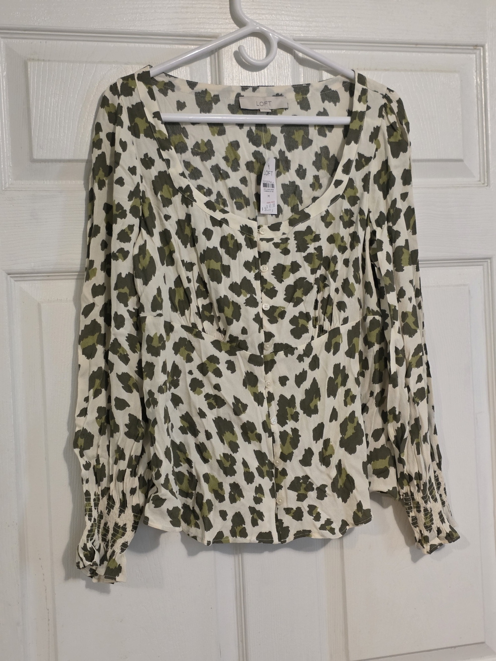 LOFT Olive & Cream Button-Front Blouse